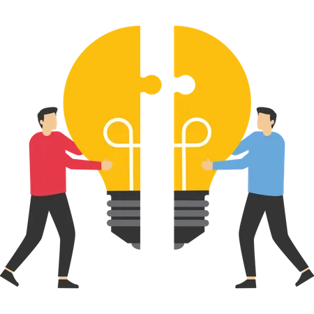 Light bulbs and cooperation in business work  Illustration