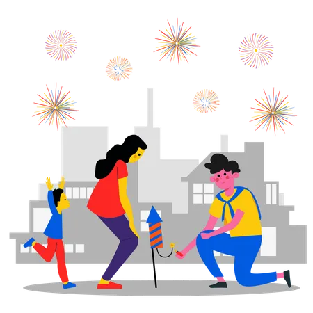 Lighting firecracker on new year eve  Illustration