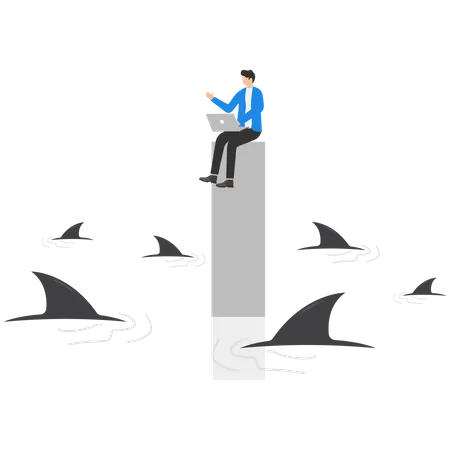 Limitations And Risks Of Work Concept Business Vector Illustration Challenge Surrounded Shark Danger Illustration