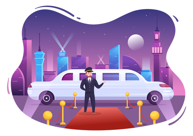 Limousine Car driver on red carpet  Illustration