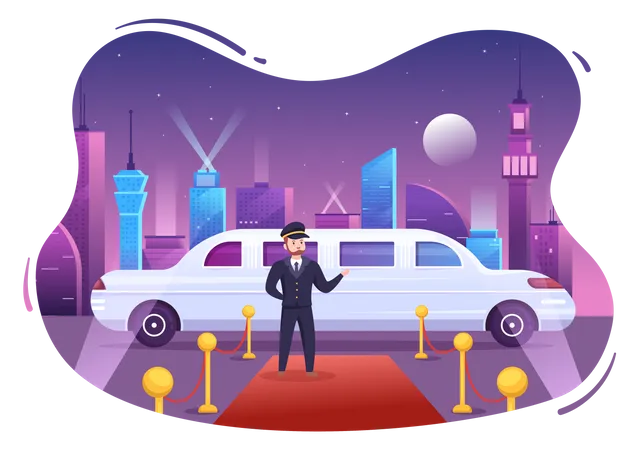 Limousine Car driver on red carpet  Illustration