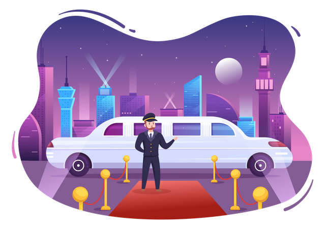 Limousine Car driver on red carpet  Illustration