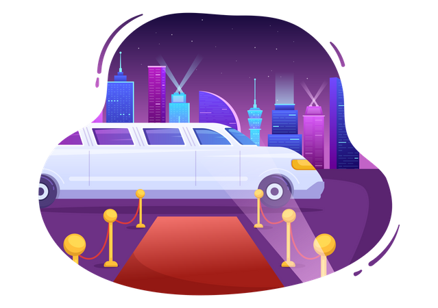 Limousine Car on red carpet  Illustration
