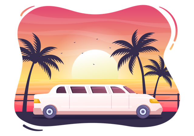 Limousine Car with Sunrise Illustration