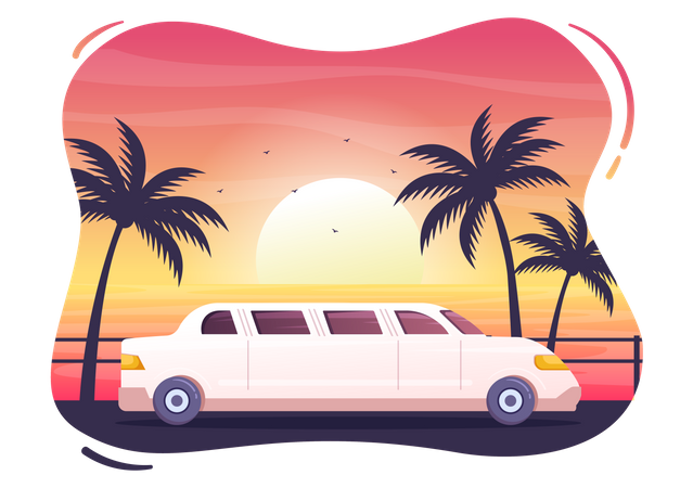 Limousine Car with Sunrise  Illustration