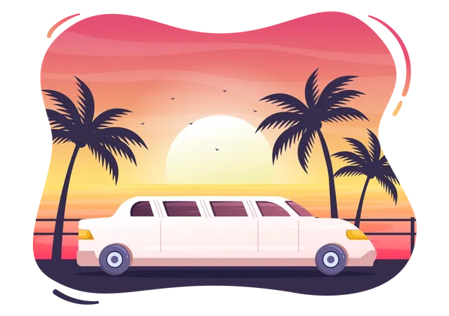 Limousine Car with Sunrise  Illustration