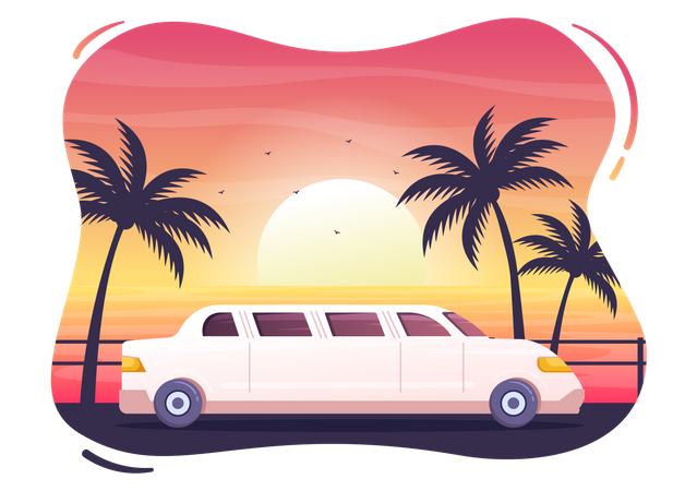 Limousine Car with Sunrise  Illustration