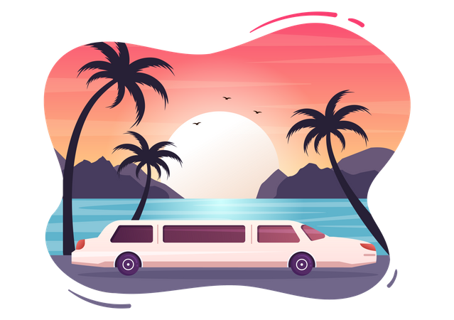 Limousine Car with Sunset  Illustration