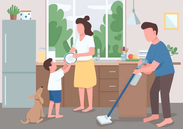 Limpeza de casa de família  Ilustração