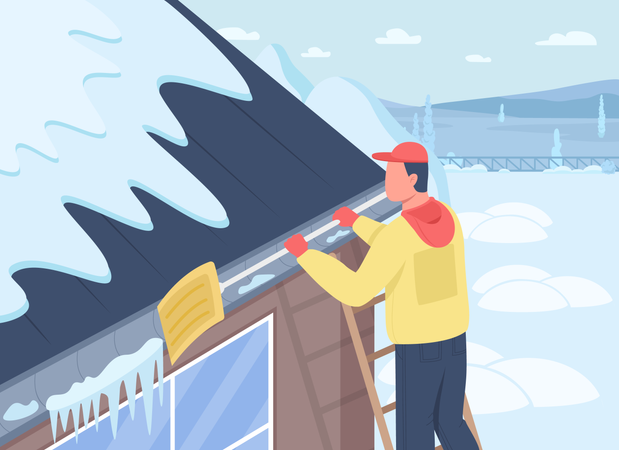 Limpeza de neve no telhado  Ilustração