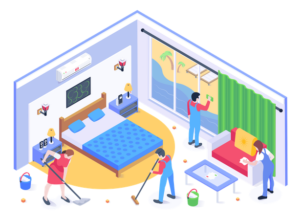 Limpeza de quarto  Ilustração