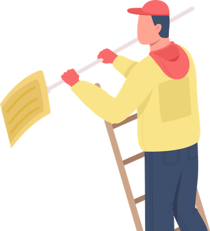 Limpiador con pala en escalera  Ilustración