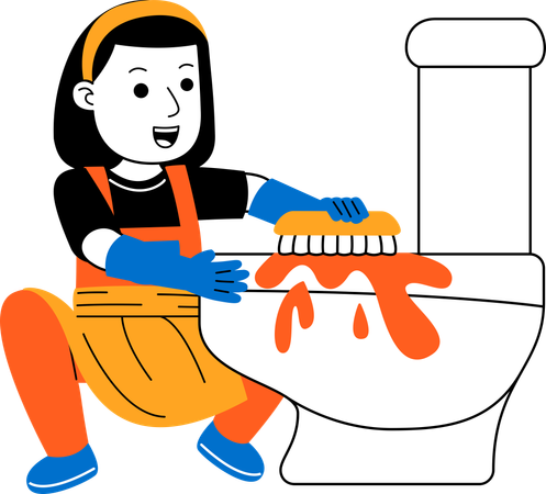 Limpiador de casa femenino, limpieza de inodoro  Ilustración