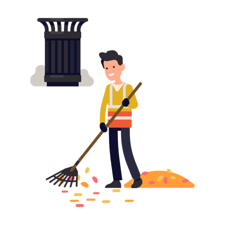 Limpiador de calles de la ciudad en el trabajo  Ilustración
