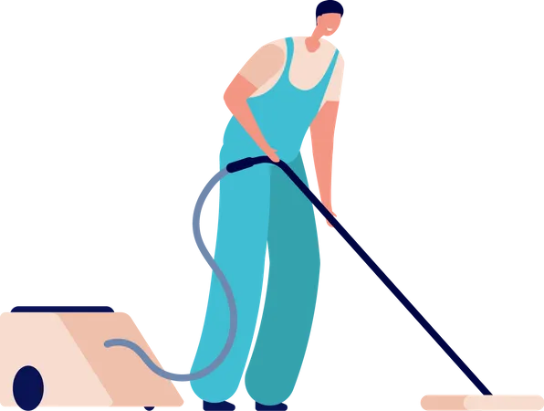 Limpiador masculino aspirando el suelo  Ilustración