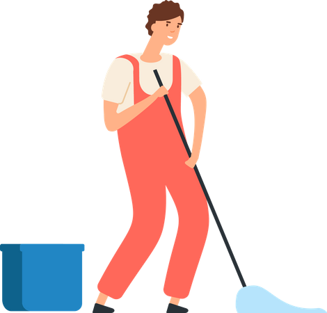 Limpiador masculino barriendo piso  Ilustración