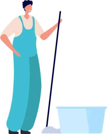 Limpiador masculino barriendo piso  Ilustración