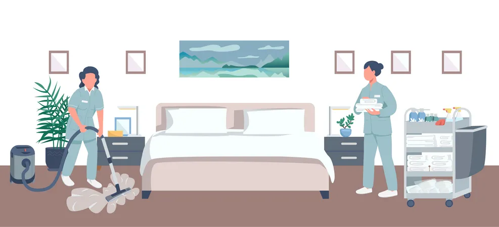 Limpieza de habitaciones de hotel  Ilustración
