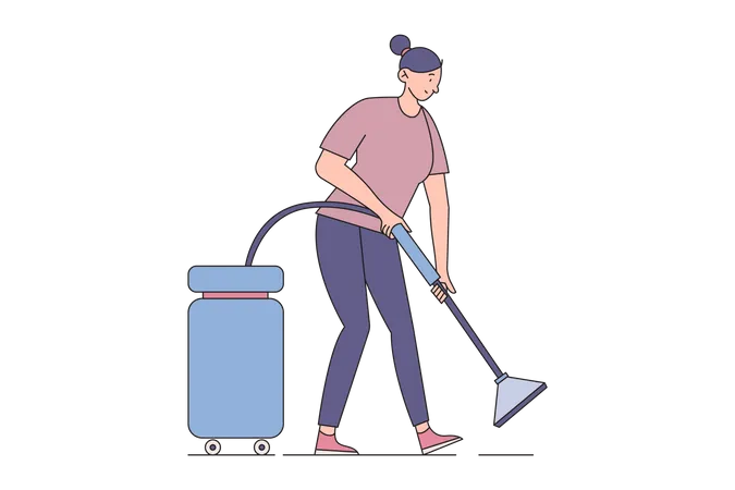 Limpieza de la casa con máquina aspiradora  Ilustración