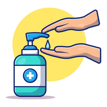 Limpieza de manos con desinfectante  Ilustración