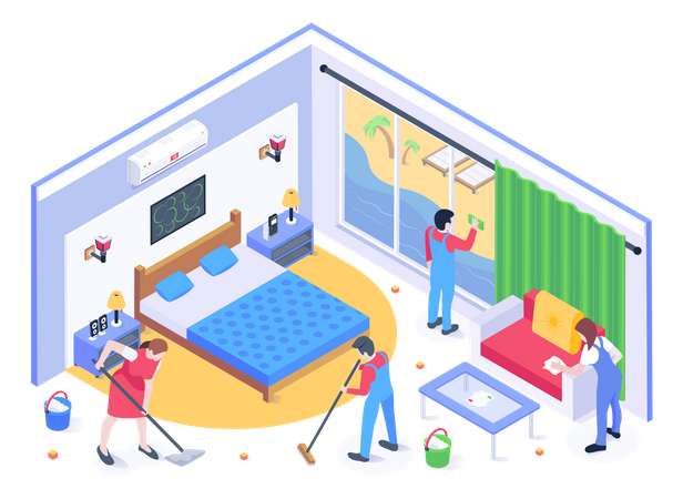 Limpieza de dormitorio  Ilustración