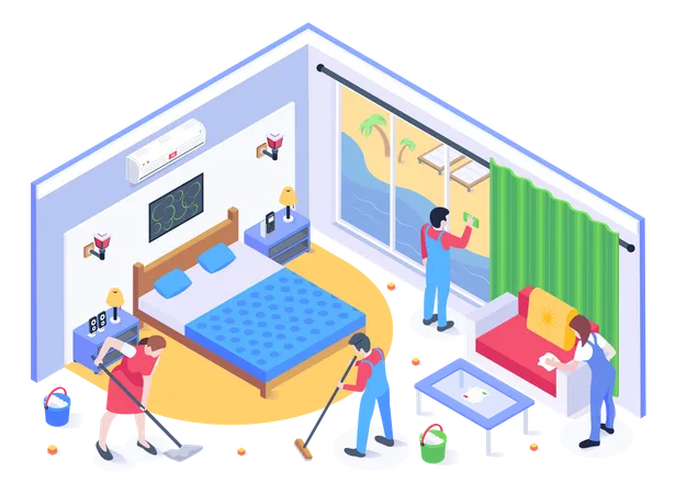 Limpieza de dormitorio  Ilustración