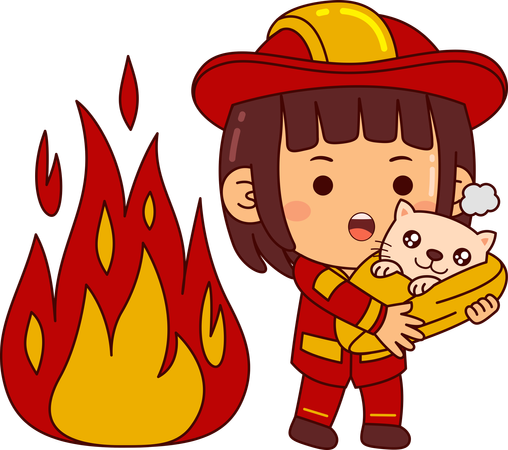 Linda bombeira resgata animal do fogo  Ilustração