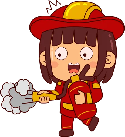 Linda bombeira segurando um extintor de incêndio  Ilustração