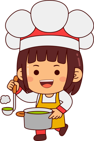 Linda chef servindo comida  Ilustração