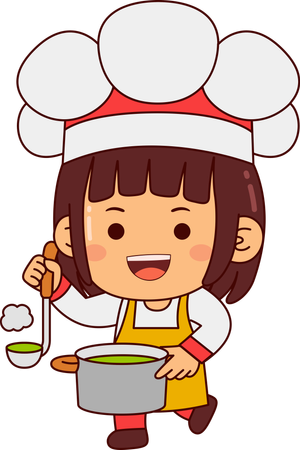 Linda chica chef sirviendo comida  Ilustración