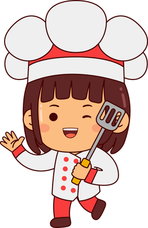 Linda chica chef sosteniendo espátula  Ilustración