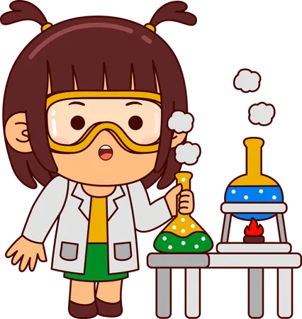 Linda chica científica haciendo investigación química  Ilustración