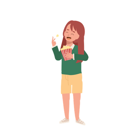 Linda chica disfruta con palomitas de maíz.  Ilustración