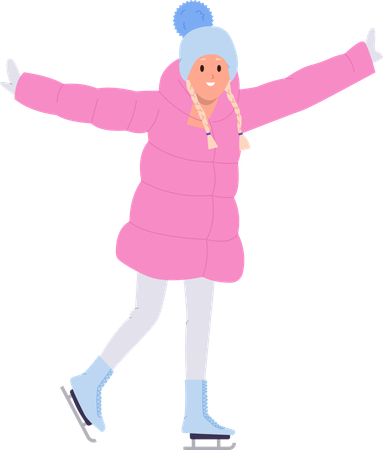 Linda chica disfrutando del patinaje sobre hielo en vacaciones de invierno  Ilustración