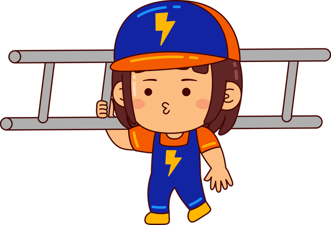 Linda chica electricista sosteniendo escalera  Ilustración