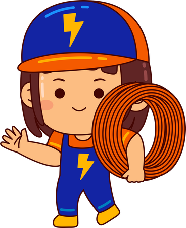 Linda chica electricista sosteniendo un paquete de cables  Ilustración