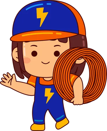 Linda chica electricista sosteniendo un paquete de cables  Ilustración