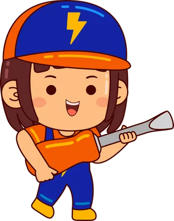 Linda chica electricista sosteniendo un destornillador  Ilustración