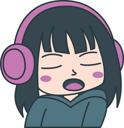 Linda chica gamer personaje de dibujos animados de anime usando auriculares mientras canta  Ilustración