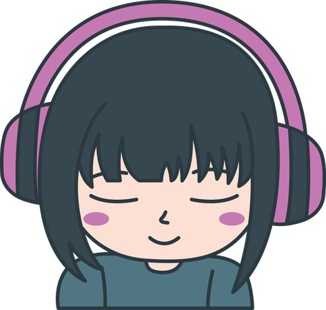 Linda chica gamer personaje de dibujos animados de anime con auriculares y expresión triste  Ilustración