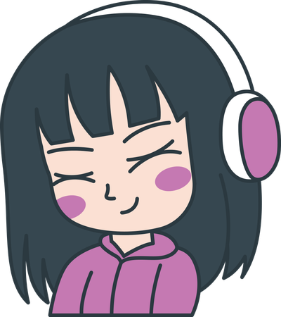 Linda chica gamer personaje de dibujos animados de anime con auriculares y expresión triste  Illustration