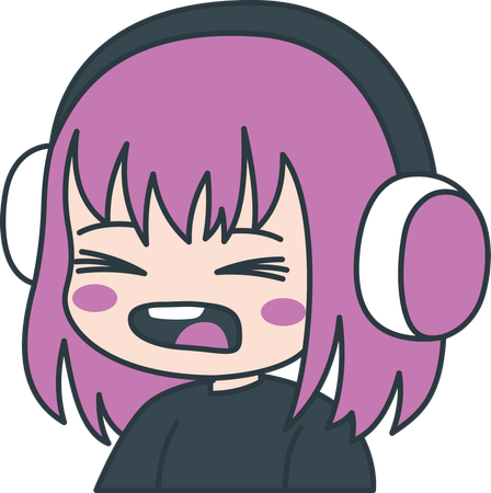 Linda chica gamer personaje de dibujos animados de anime usando auriculares mientras grita  Ilustración