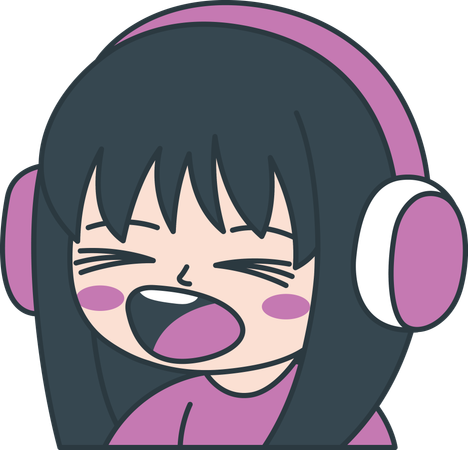 Linda chica gamer personaje de dibujos animados de anime usando auriculares mientras grita  Illustration