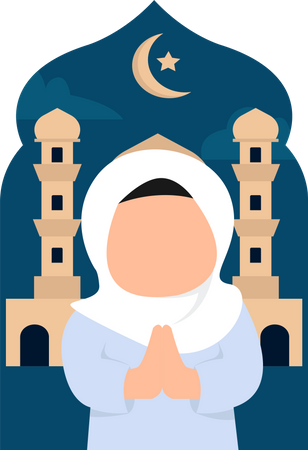 Linda chica hijab en pose de oración  Ilustración