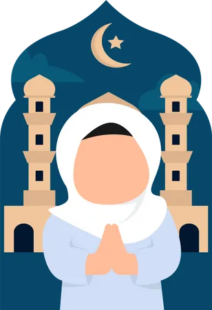 Linda chica hijab en pose de oración  Ilustración
