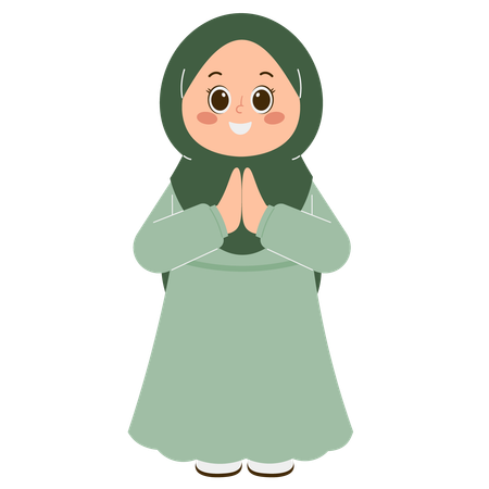 Linda chica hijab saludando Ramadán  Ilustración