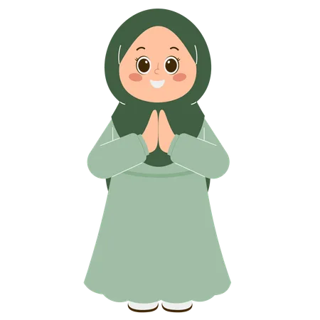 Linda chica hijab saludando Ramadán  Ilustración