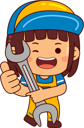 Linda chica mecánica con llave  Ilustración