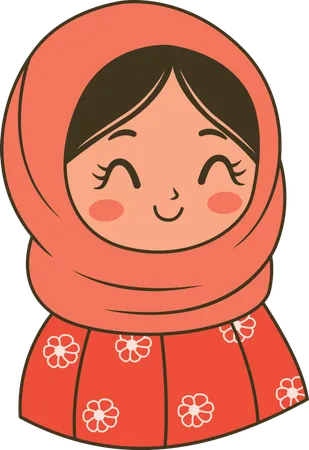 Linda chica musulmana con hiyab rosa sonriendo  Ilustración