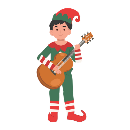 Linda garota elfa de natal está tocando violão  Illustration